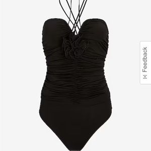 Express Body Contour Compression Halter Rosette Bodysuit